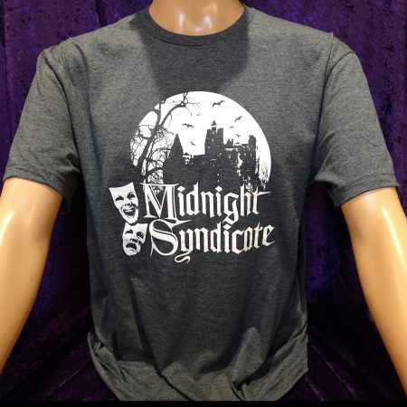 Midnight Syndicate dark grey heather t-shirt with classic castle logo.