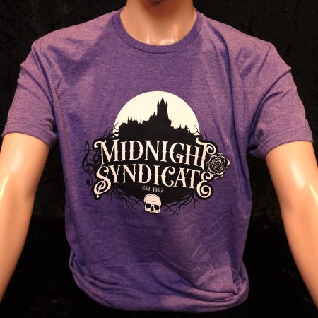 Midnight Syndicate purple heather t-shirt with alternate logo