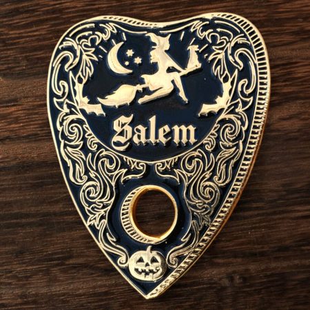 Salem Massachusetts Black and Gold Planchette-shaped pin