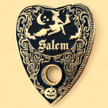 Salem Massachusetts Black and Gold Planchette-shaped pin